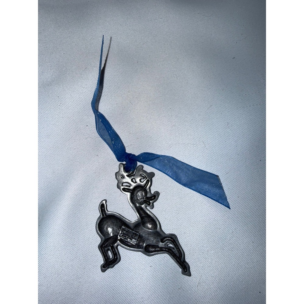 Gloria‎ Duchin Pewter Reindeer Ornament Blue Rhinestone Collar 2011 Made in USA